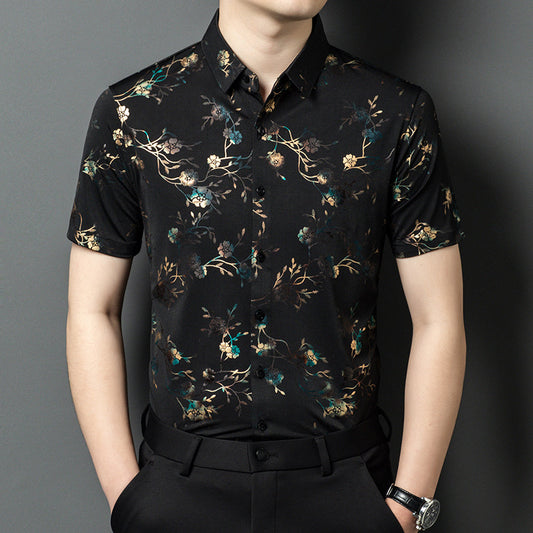 N0523 Men's Ice Silk Printed Short Sleeve
