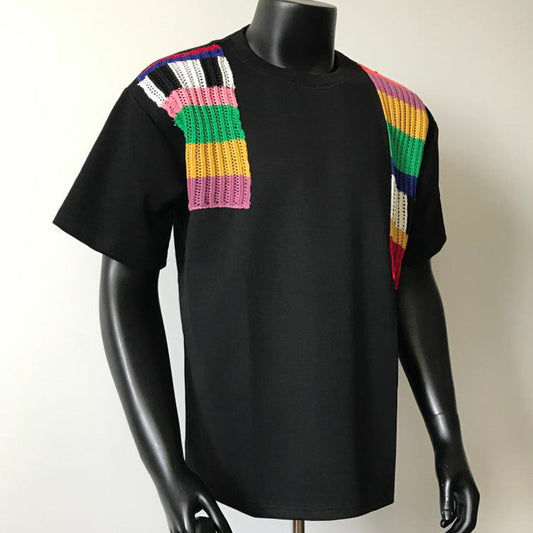 N0523 Colorful woolen patchwork short sleeves