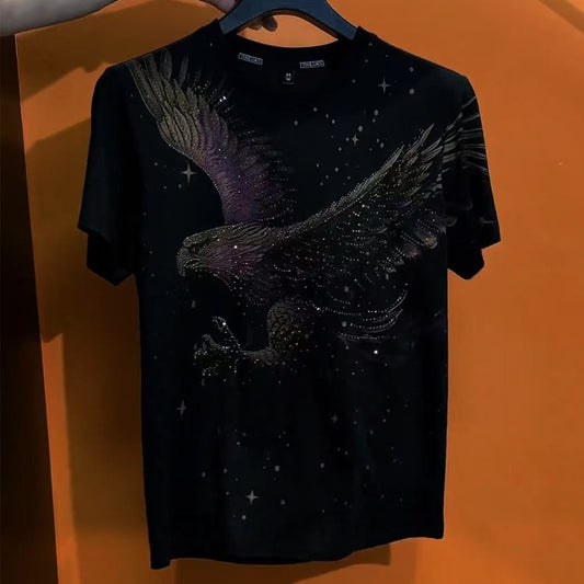 N0610 Men's rhinestone flying eagle short sleeve