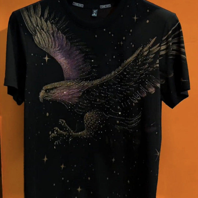 N0610 Men's rhinestone flying eagle short sleeve