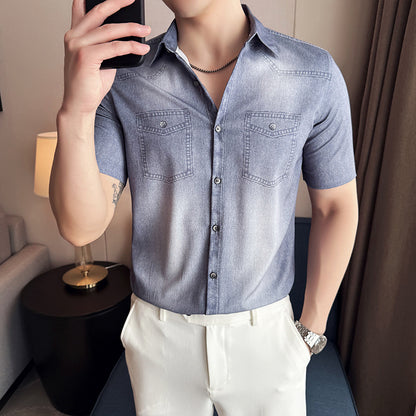 N0612 High-end gradient denim short-sleeved shirt