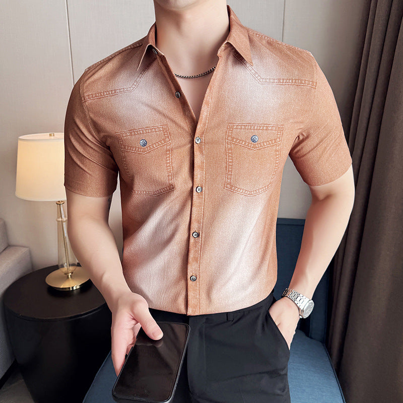 N0612 High-end gradient denim short-sleeved shirt