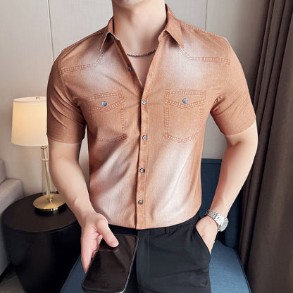 N0612 High-end gradient denim short-sleeved shirt