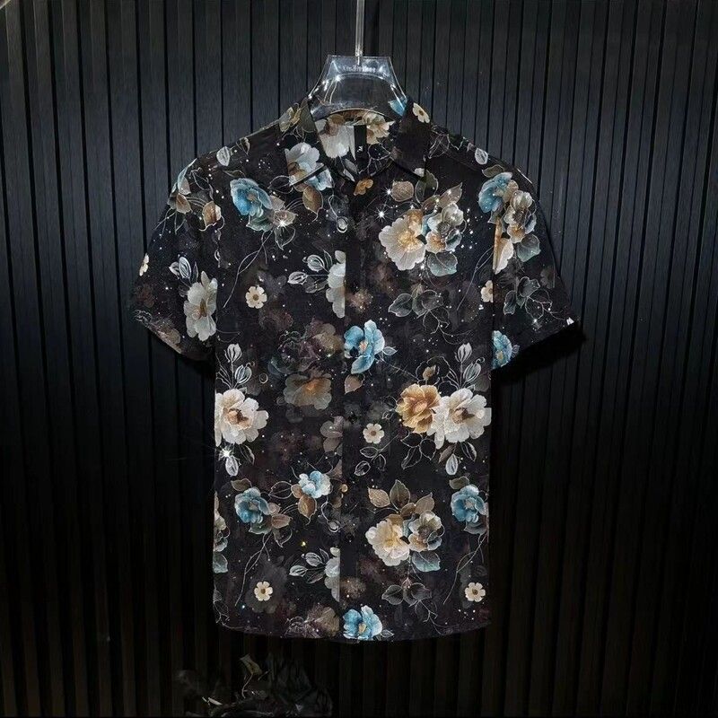 N0613 High-grade ice silk hollow short-sleeved shirt