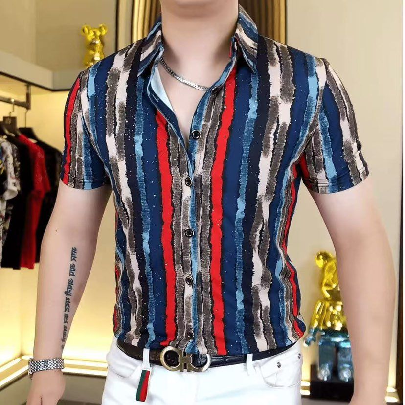 N0616 Men's color matching trendy floral shirt