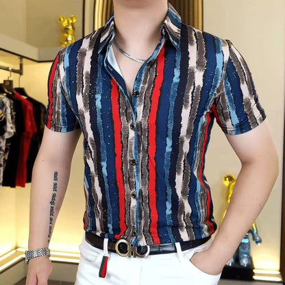 N0616 Men's color matching trendy floral shirt