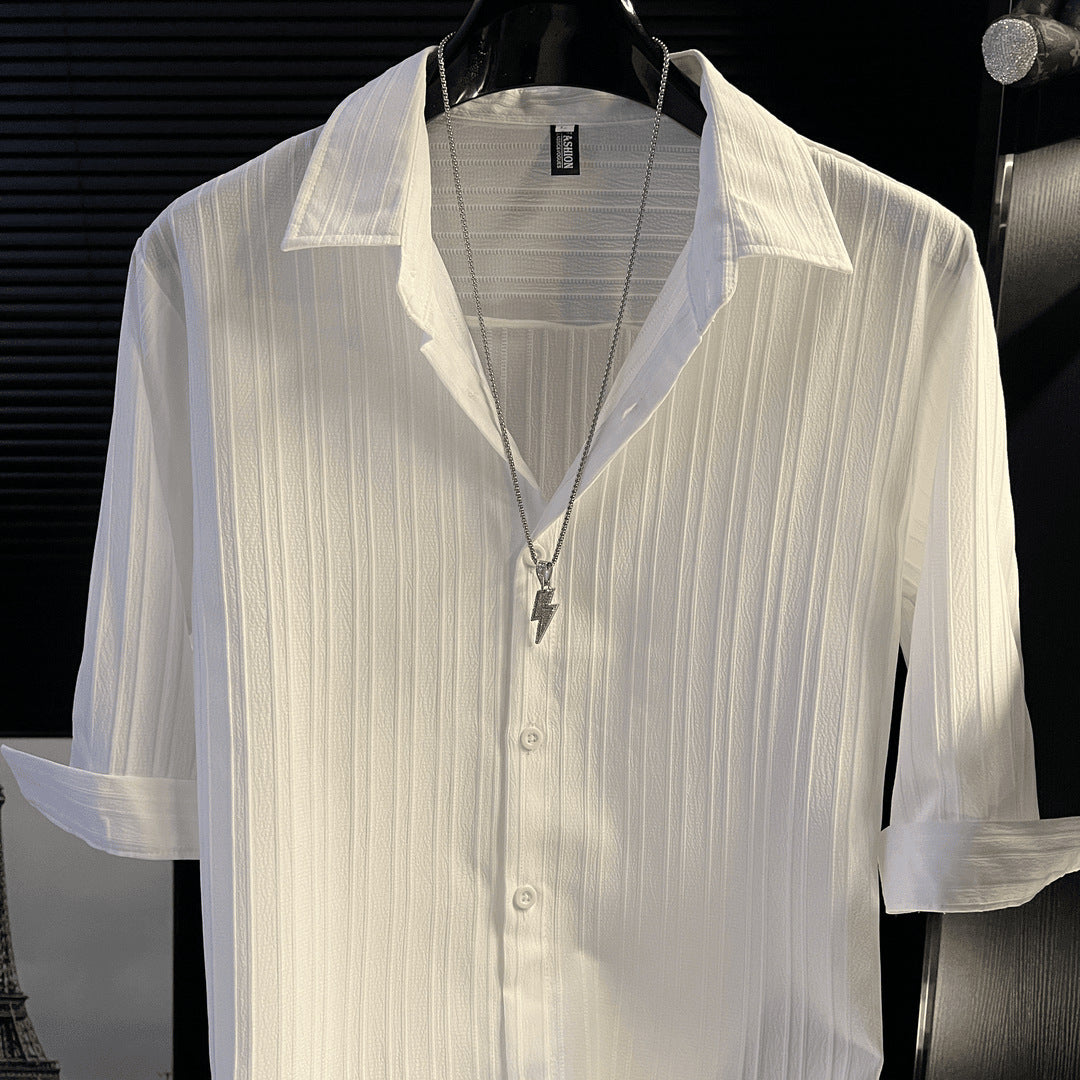 N62701 Summer New Style Lapel Striped Casual Short Sleeve