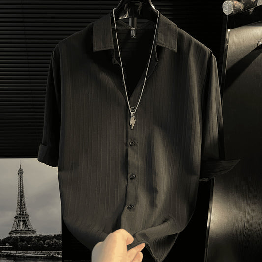 N62701 Summer New Style Lapel Striped Casual Short Sleeve