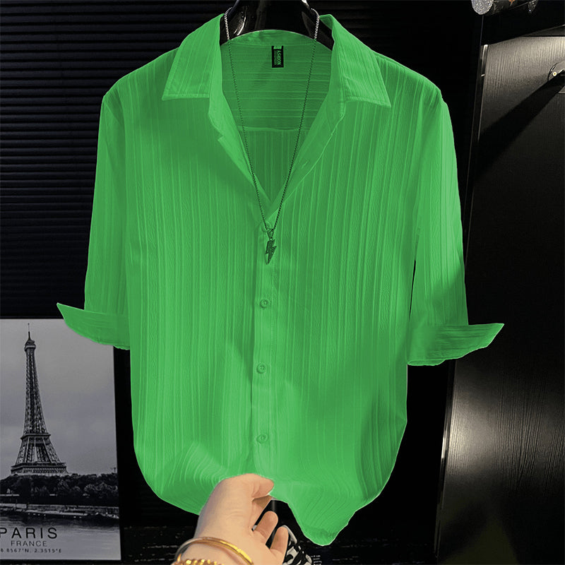 N62701 Summer New Style Lapel Striped Casual Short Sleeve