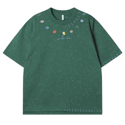 Embroidered High-end Round Neck Pure Cotton Couple T-shirt