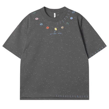 Embroidered High-end Round Neck Pure Cotton Couple T-shirt
