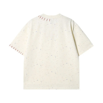 Embroidered High-end Round Neck Pure Cotton Couple T-shirt