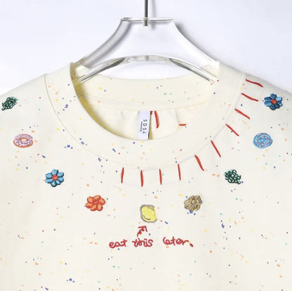 Embroidered High-end Round Neck Pure Cotton Couple T-shirt