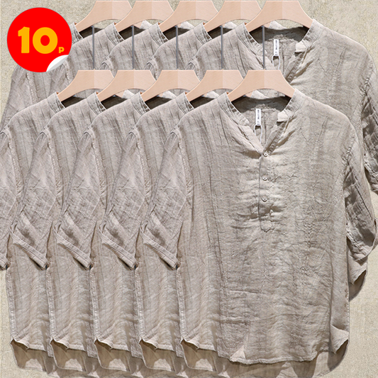 10-Pack Khaki Summer Linen Short Sleeve Shirts