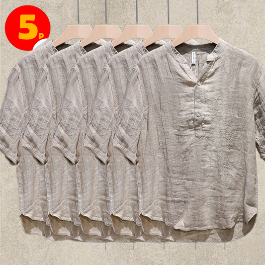 5-Pack Khaki Summer Linen Short Sleeve Shirts