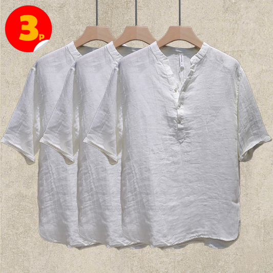 3-Pack White Summer Linen Short Sleeve Shirts