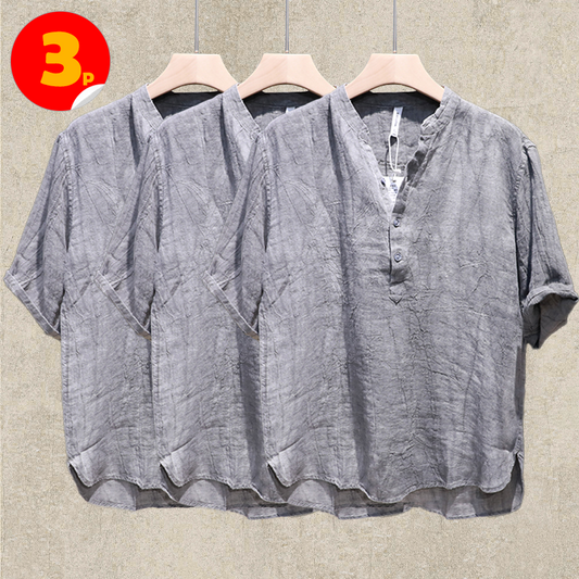 3-Pack Grey Summer Linen Short Sleeve Shirts