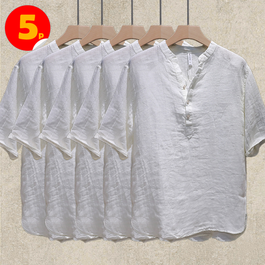 5-Pack White Summer Linen Short Sleeve Shirts