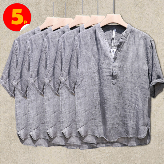 5-Pack Grey Summer Linen Short Sleeve Shirts