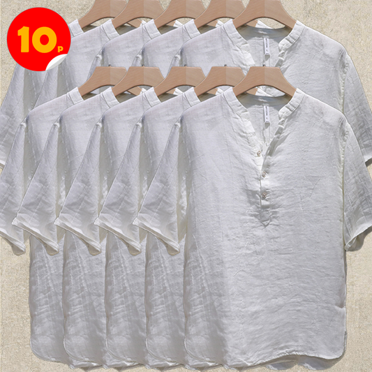 10-Pack White Summer Linen Short Sleeve Shirts