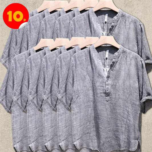 10-Pack Grey Summer Linen Short Sleeve Shirts