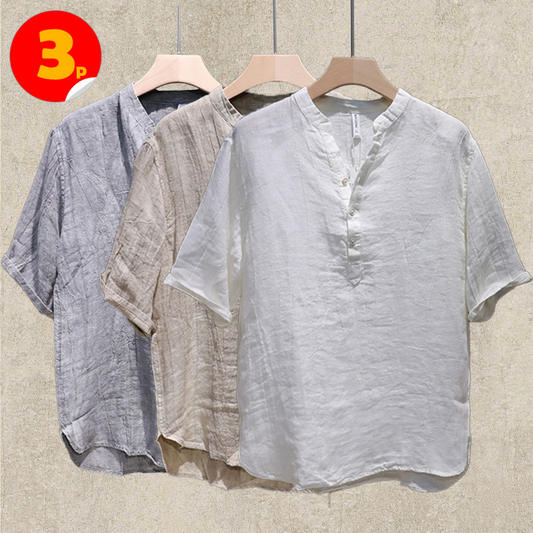 3-Pack Summer Linen Short Sleeve Shirts
