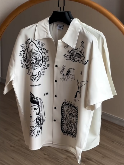 Men's Short - Sleeve Shirt with Unique Black Graphic Prints-1