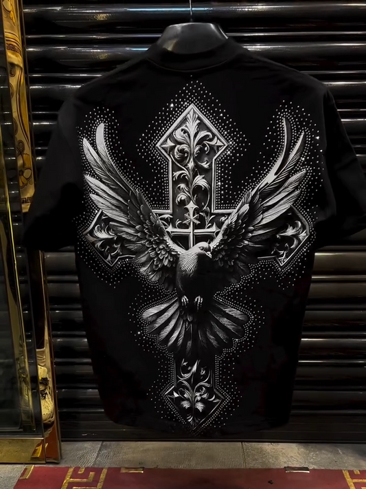 Men's Ornate Cross and Eagle Print Shirt