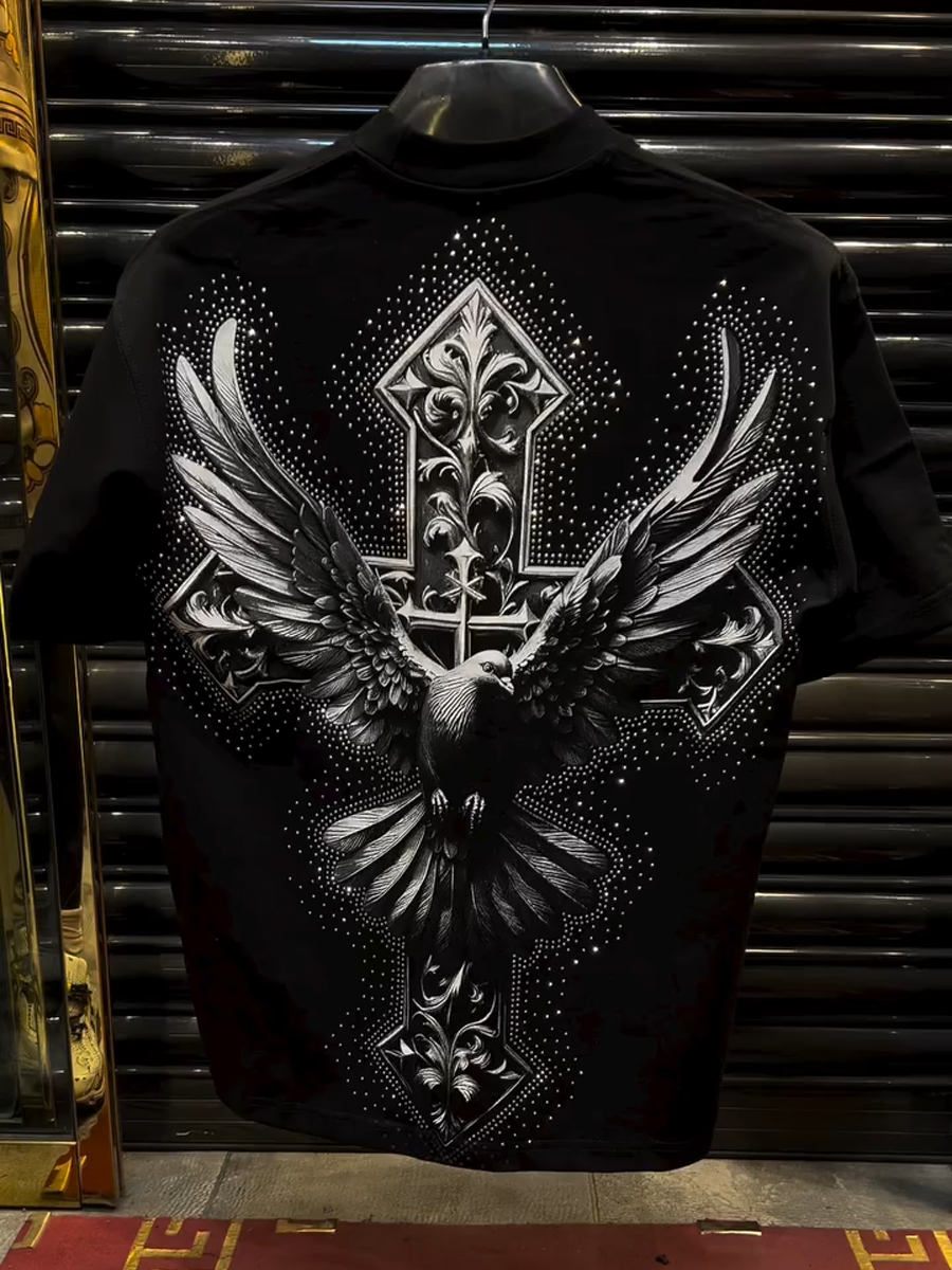 Men's Ornate Cross and Eagle Print Shirt