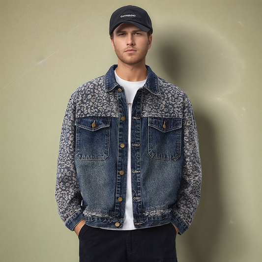 N82101 New Jacquard Patchwork Contrast Color Denim Jacket