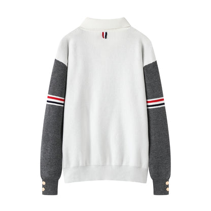 N91101 New Men's Colorblock Cardigan Sweater Collar Knitted Jacket