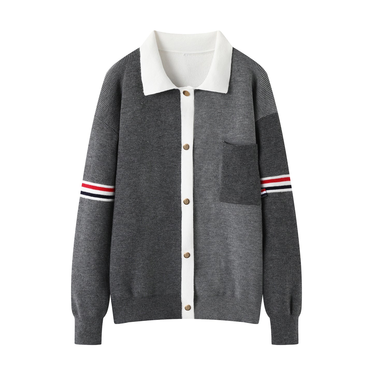 N91101 New Men's Colorblock Cardigan Sweater Collar Knitted Jacket
