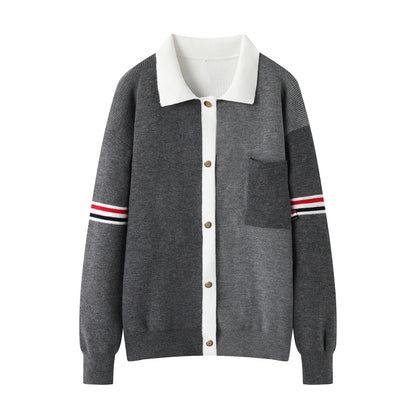N91101 New Men's Colorblock Cardigan Sweater Collar Knitted Jacket