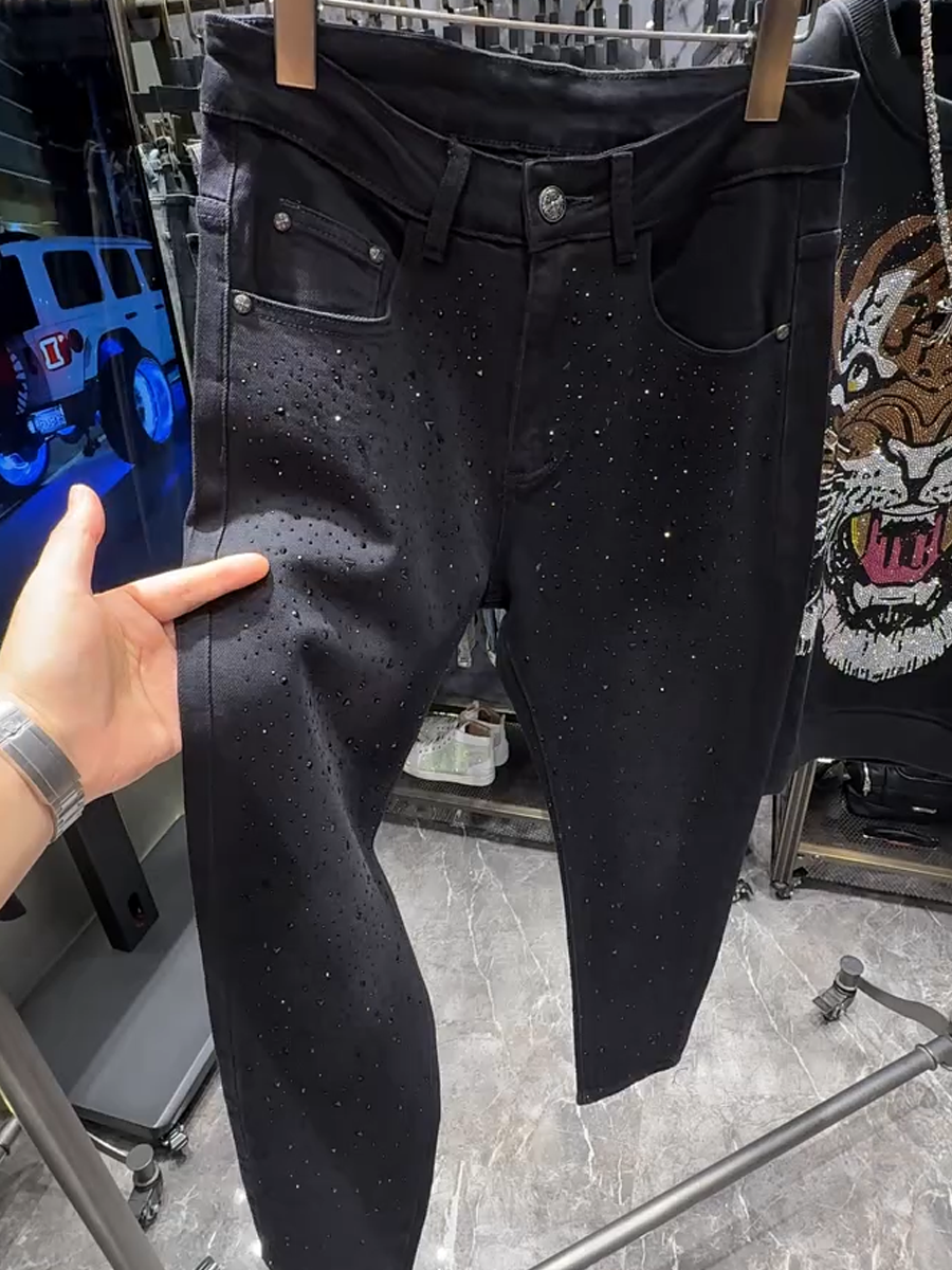 Stretch Rhinestone Casual Jeans