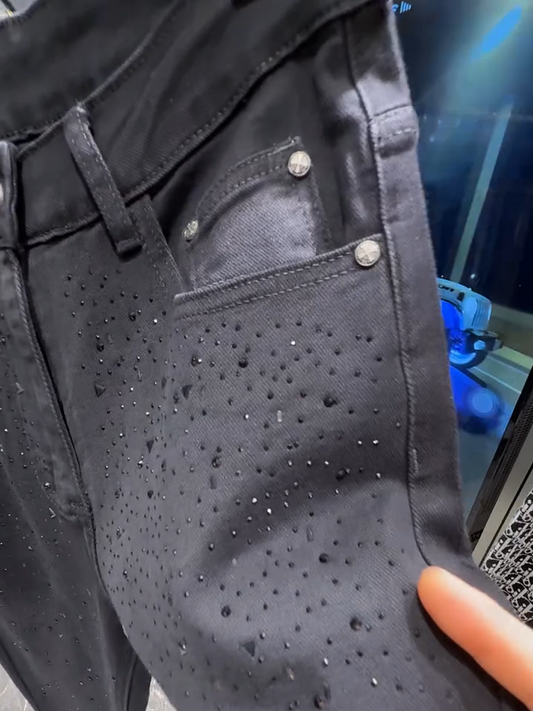 Stretch Rhinestone Casual Jeans