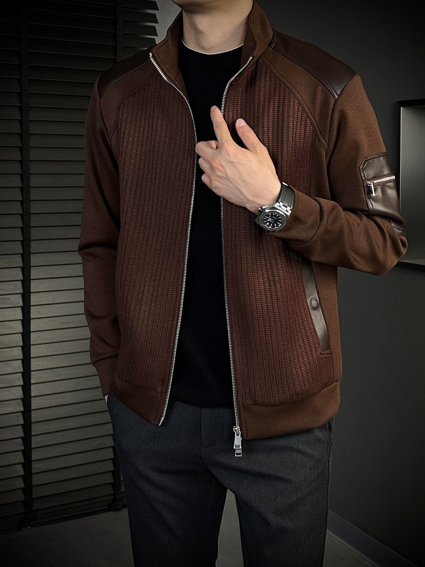 Men's Heavyweight Loose Casual Simple Retro Stand Collar Jacket