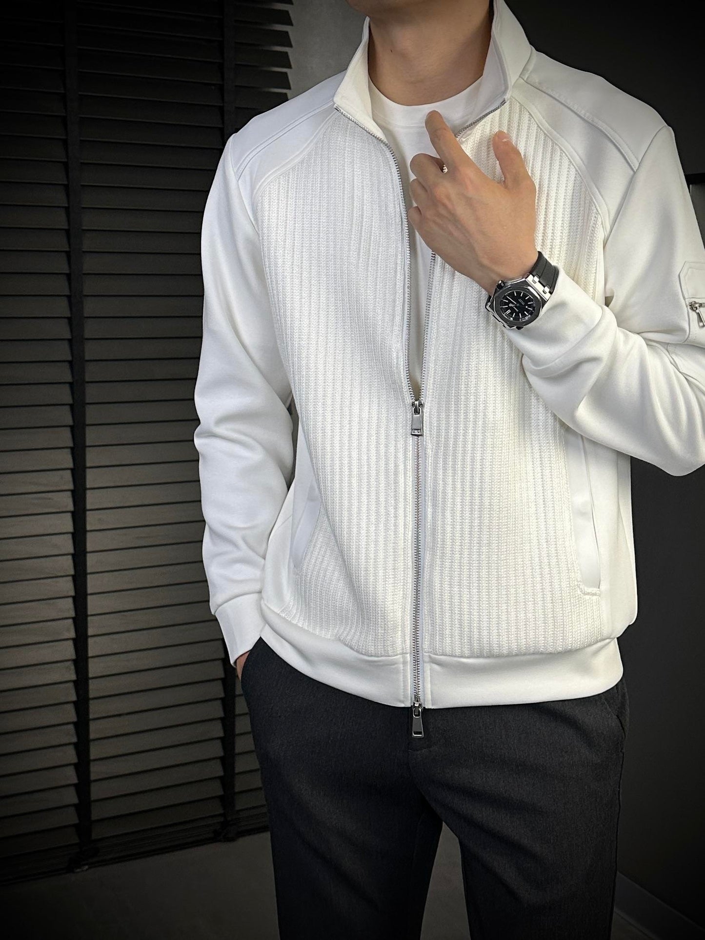 Men's Heavyweight Loose Casual Simple Retro Stand Collar Jacket