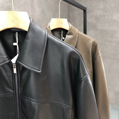 New Lapel Parka Leather Jacket