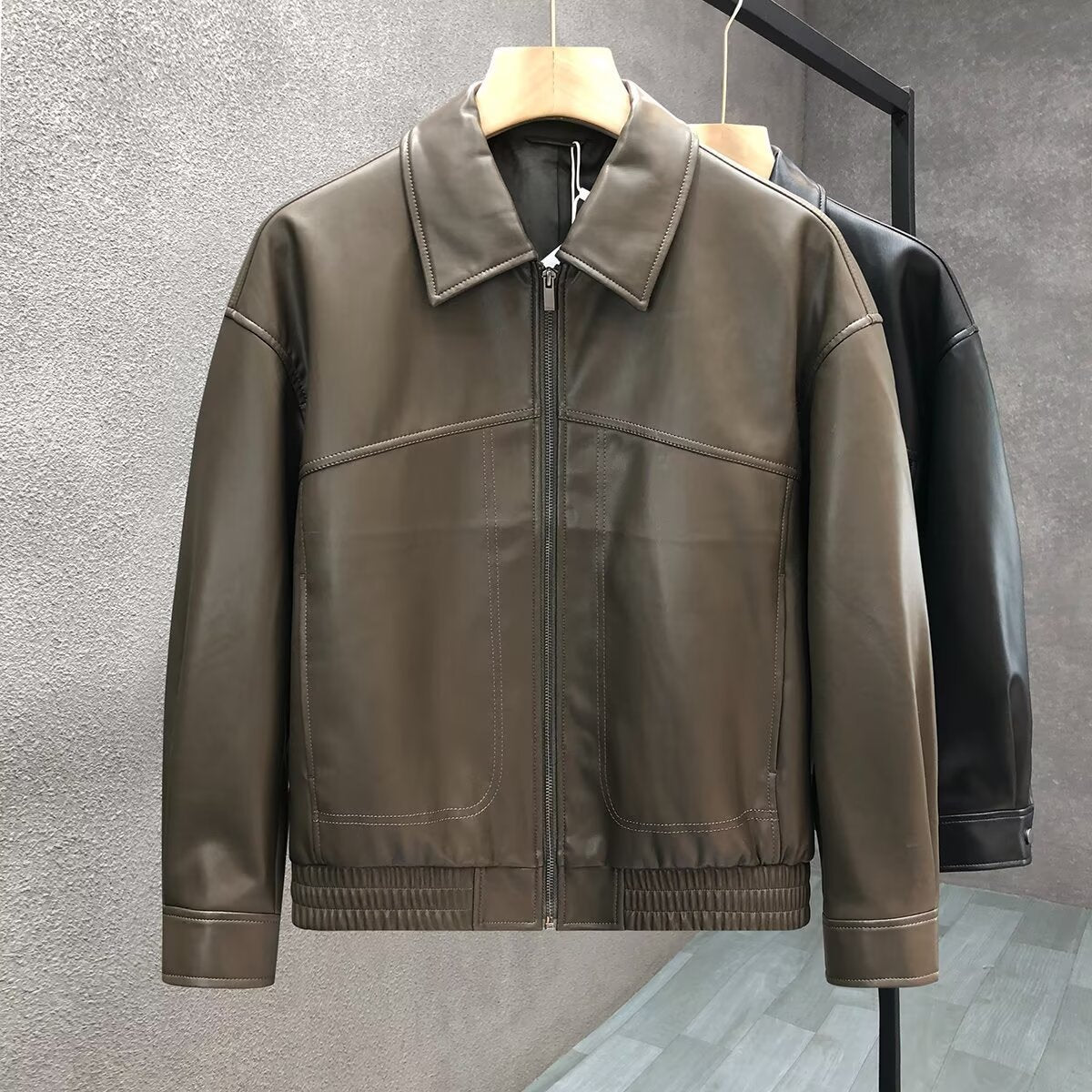 New Lapel Parka Leather Jacket
