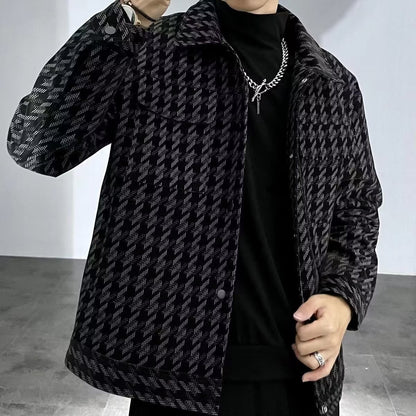 N92303 Men's Autumn New Slim Plaid Lapel Jacket