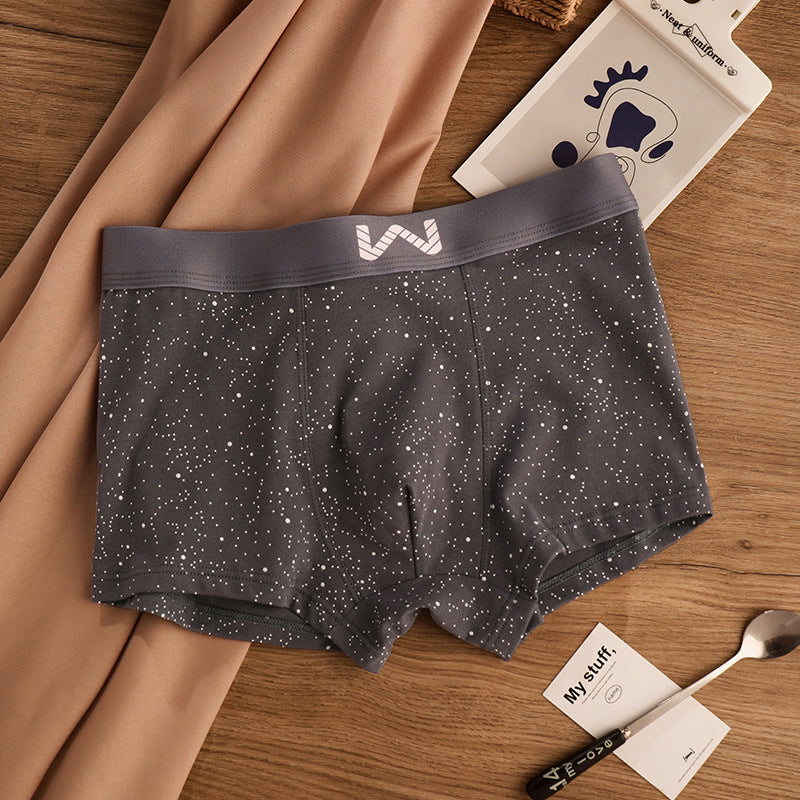 QC Cotton Starry Sky Print Antibacterial Crotch Breathable Boxer Shorts