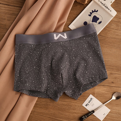 QC Cotton Starry Sky Print Antibacterial Crotch Breathable Boxer Shorts