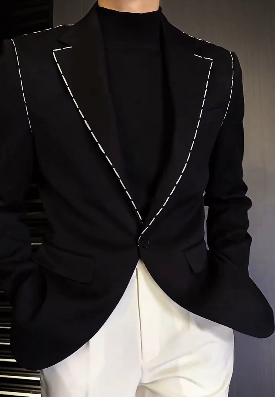 N111703 Men's Line Pattern Casual Short Jacket