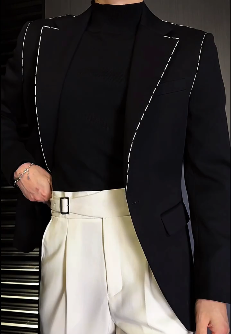 N111703 Men's Line Pattern Casual Short Jacket