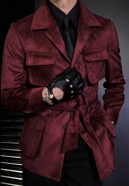 N111704 Men's Solid Color Casual Short Trench Coat