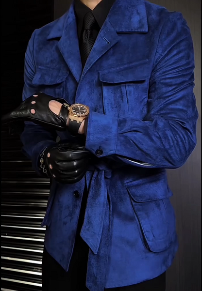 N111704 Men's Solid Color Casual Short Trench Coat