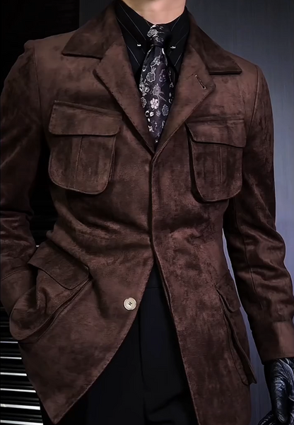 N111704 Men's Solid Color Casual Short Trench Coat