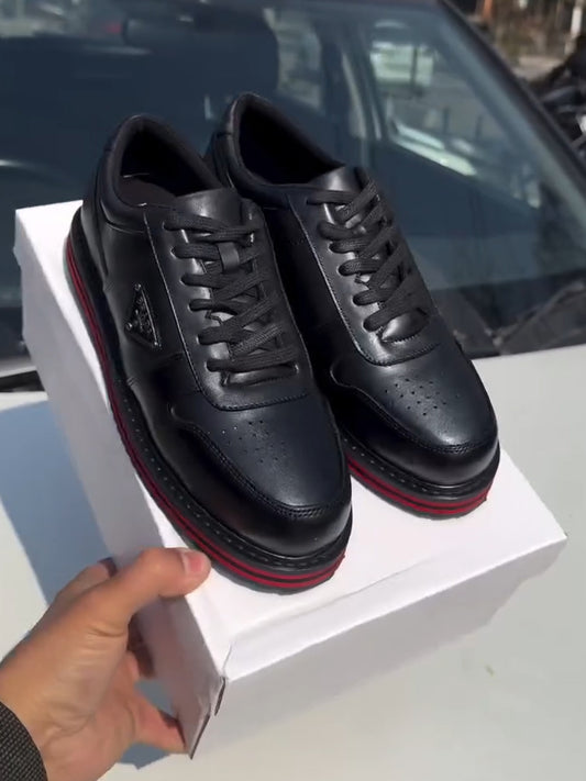 Black Leather Low-Top Sneakers