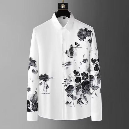 N0702 New ink painting ice silk shirt