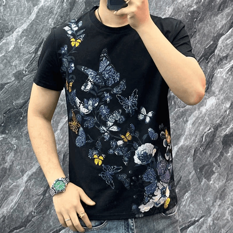 N0627 New Men's Butterfly Print Short Sleeve